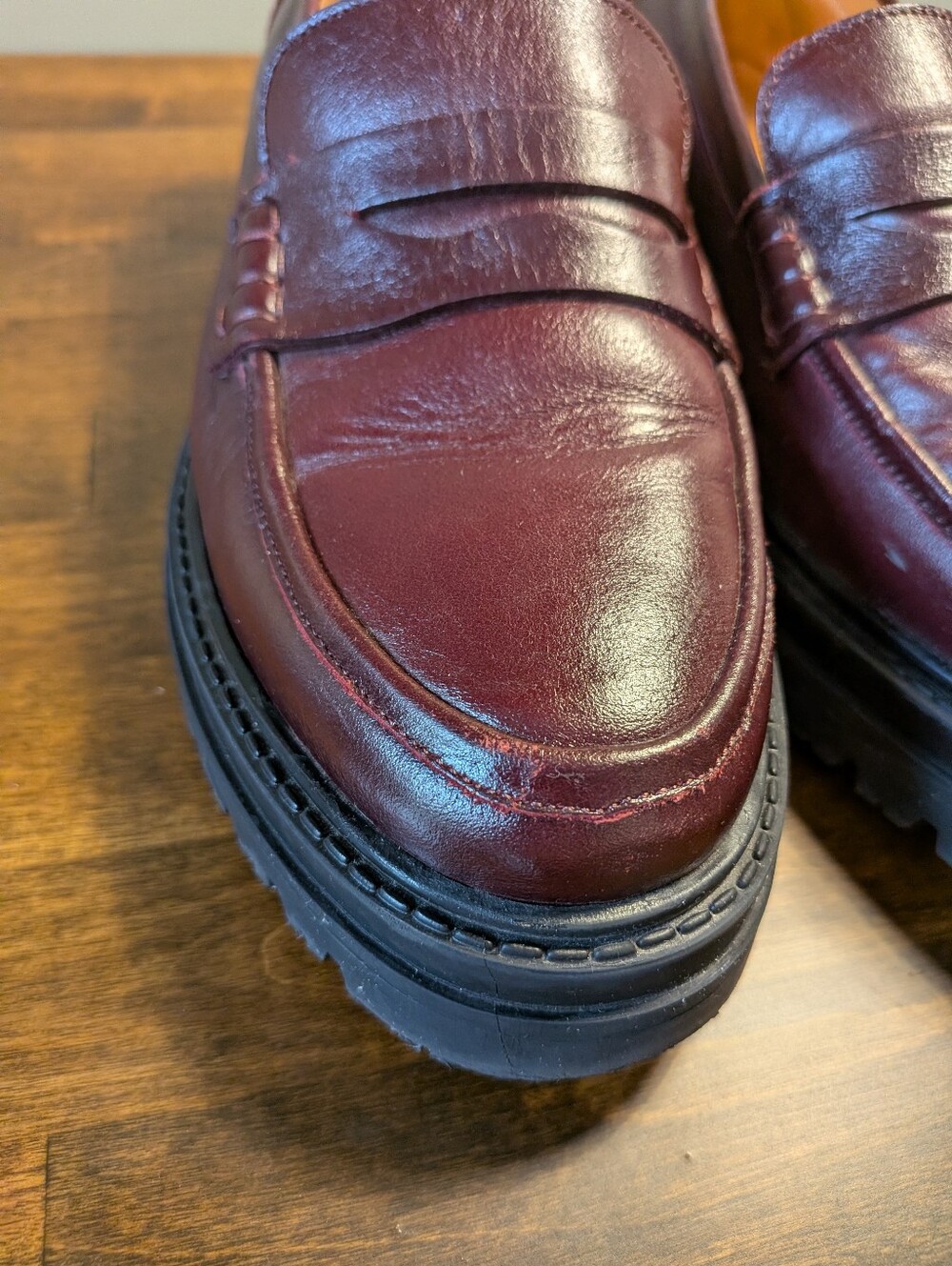 Sézane Albane Loafers Glossy Burgundy Leather Thick Lug Sole Shoes EU 39 US 8 - Picture 6 of 16